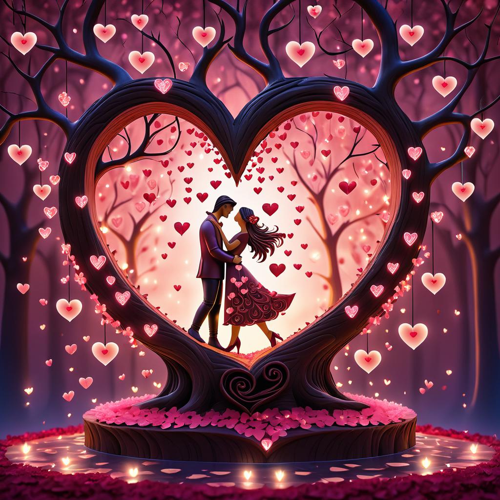 Whimsical Valentine's Day Tree Illustration