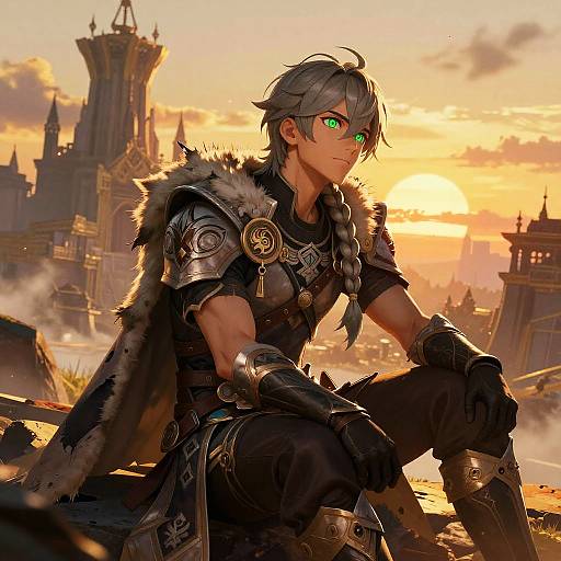 Wistful Aether Over Ruined Citadel at Sunset