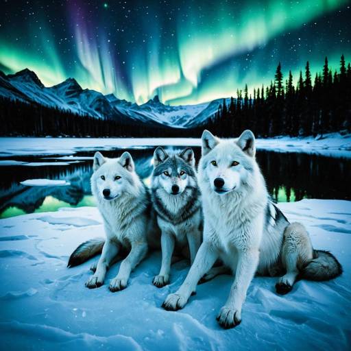 Hyper-Realistic Wolves Under Aurora Lights Hyper-Realistic Wolves Under Aurora Lights