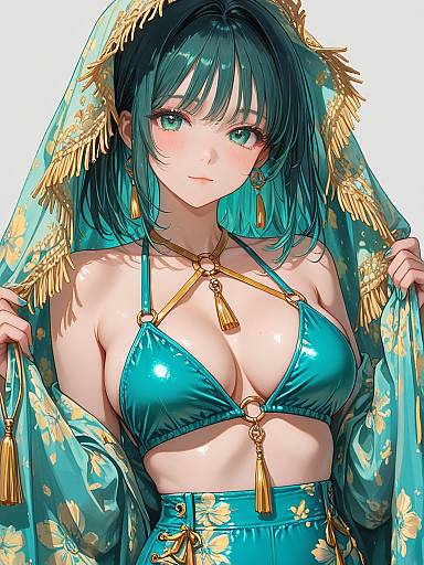 Young Woman in Retro Teal Swimwear