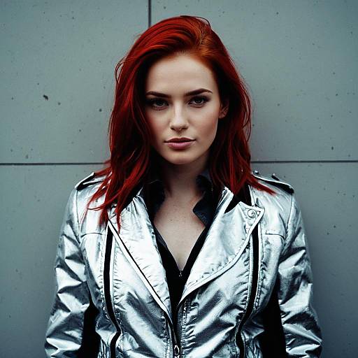 Red-Haired Woman in Silver Jacket