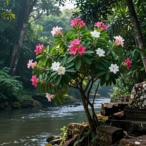 Vibrant Lote Plant on Ancient Ruins