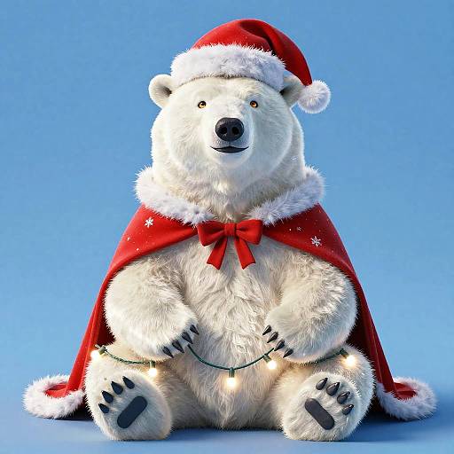 Festive Polar Bear with Fairy Lights