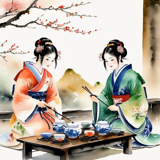 Elegance of Japanese Tea Ceremony in Watercolor