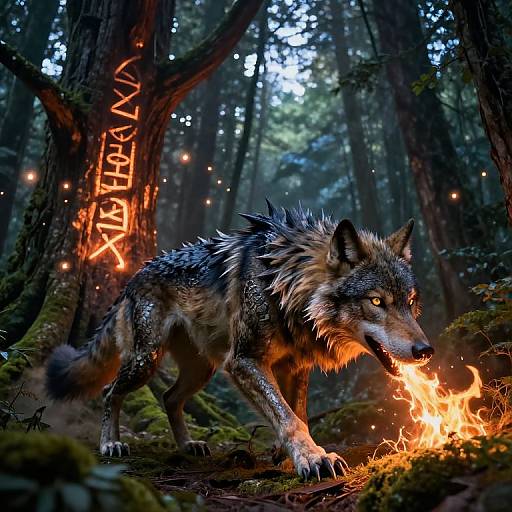 Enchanted Dragon Wolf Hybrid at Dusk