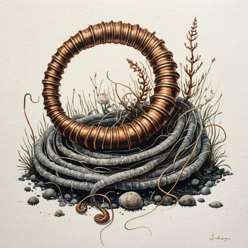 Copper and Brass Coiled Worm with Mycelium
