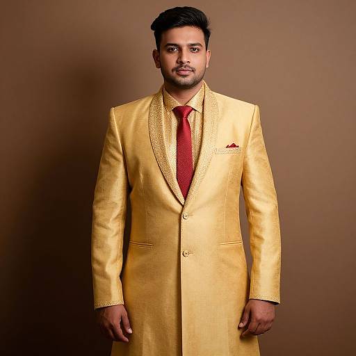 Plus Size Groom in Golden Sherwani