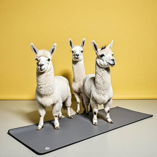Three Joyful Llamas on Yoga Mat