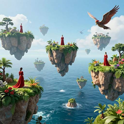 Surreal Floating Archipelagos Fantasy Scene