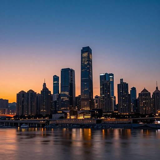 Twilight Cityscape with Futuristic Skyline