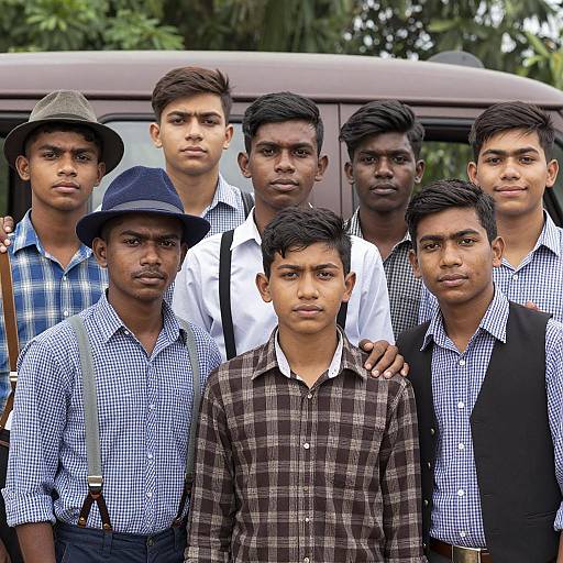 Young Men in Vintage Outdoor Group Photo