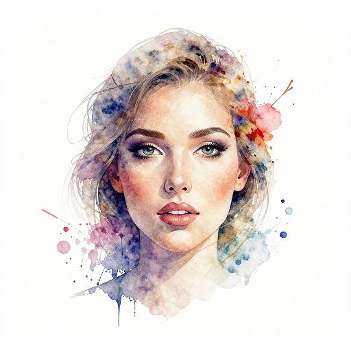 Abstract Watercolor Portrait with Splashes