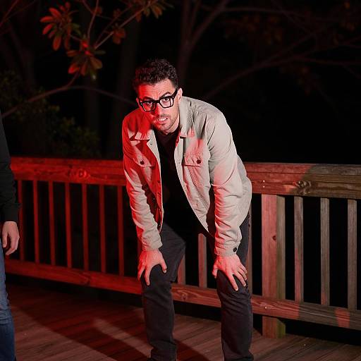 Dramatic Nighttime Portrait with Red Lighting