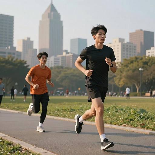 Energetic Jogging at Sunrise Urban Park