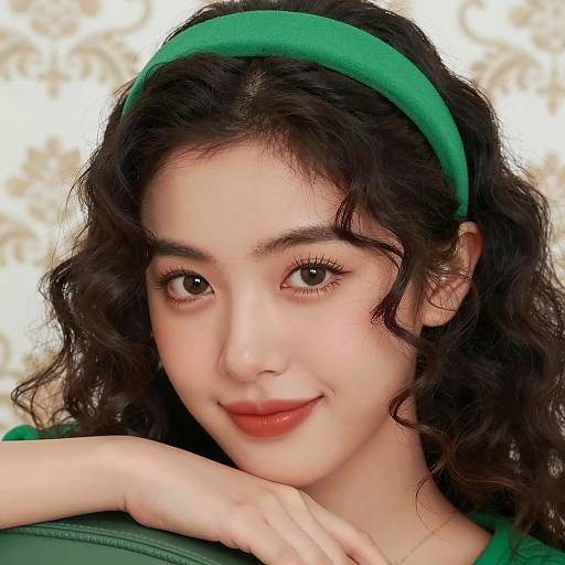 Elegant Woman in Green Headband Close-Up