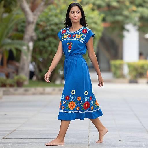 Young Woman in Blue Mexican Dress