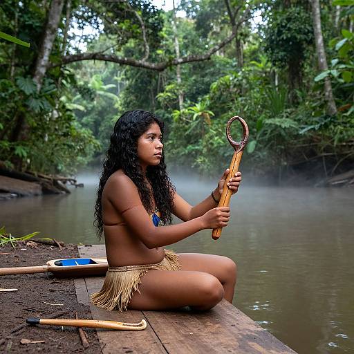 Amazon Morning with Indigenous Woman
