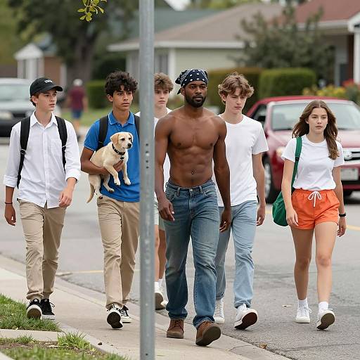 Teenagers Walking in Suburban Setting