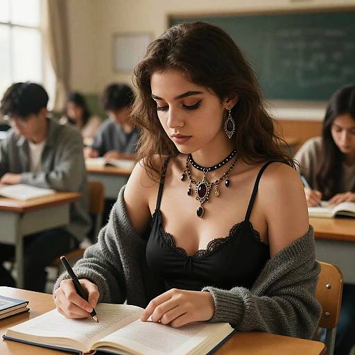 College Student Studying in Classroom