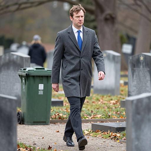 Serious Man Walking Through Cemetery