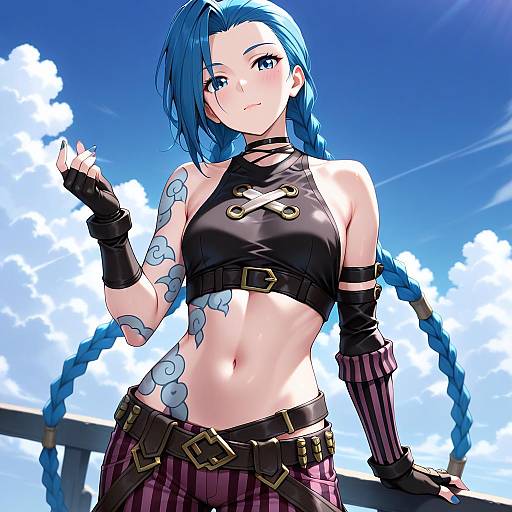 Illustration of Arcane jinx, league of legends in the style of Sama samasa