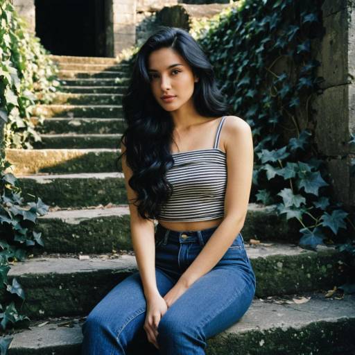 Woman Sitting on Ivy-Covered Stone Steps