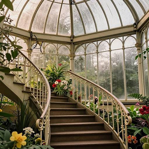 Victorian Greenhouse Staircase Scene