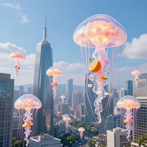 Surreal Metropolis with Floating Jellyfish