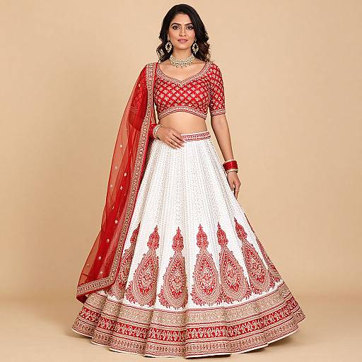 Elegant Red and White Lehenga Choli