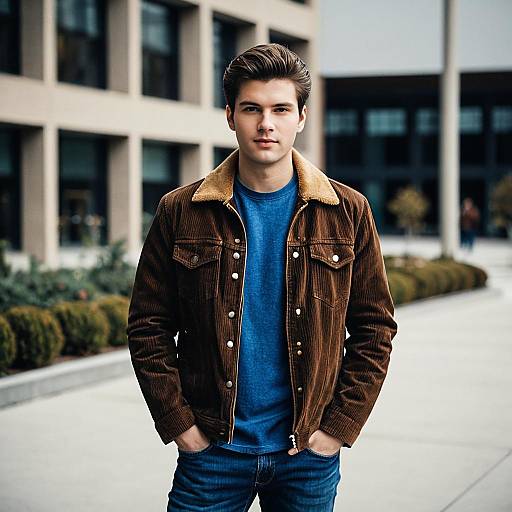 Young Man in Brown Corduroy Jacket Outdoors