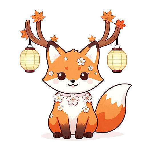 Kawaii Fox with Maple Antlers