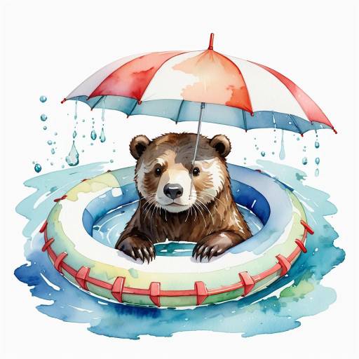 Animals Swimming with Umbrella and Innertube