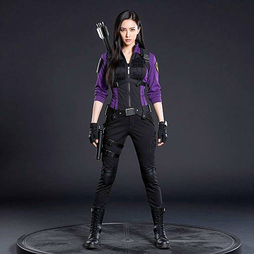Tactical Woman in Black and Purple Attire