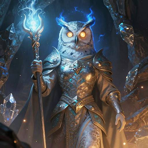 Ethereal Owl-Seer in Crystalline Cavern