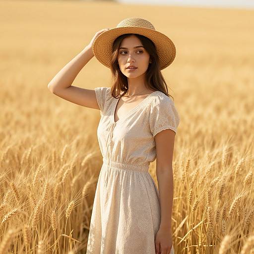 Graceful Woman in Golden Wheat Field