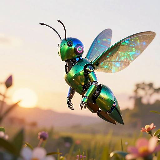 Emerald Hummingbird Robot Bust Shot