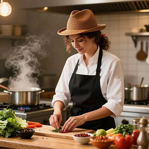 Female Cook in Busy Kitchen