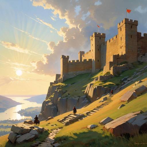 Medieval Castle on Hill at Sunset