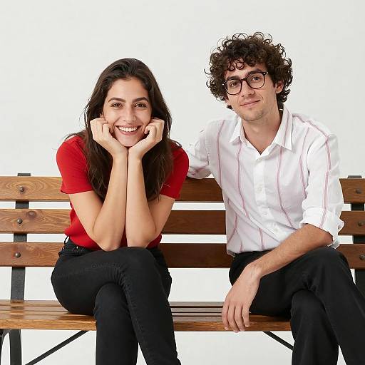 Smiling Couple on a Wooden Bench