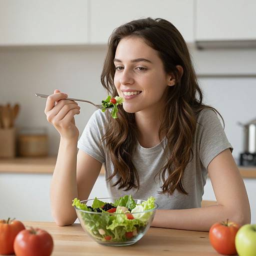 Young Woman Eating Salad