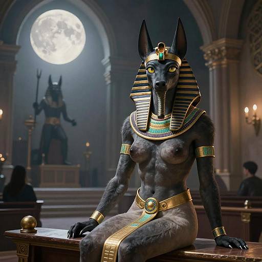 Anthropomorphic Anubis Goddess in Egyptian Setting