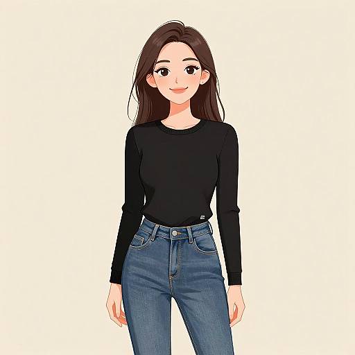 Smiling Woman in Casual Denim Outfit