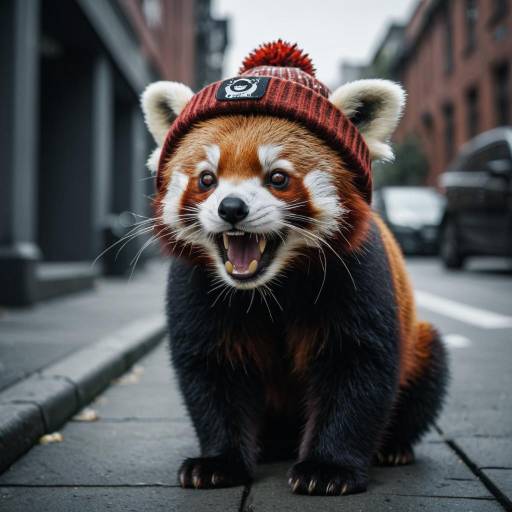 Laughing Red Panda in Urban Scene