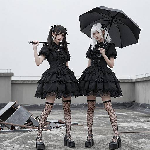 Gothic Lolita Duo on Rooftop