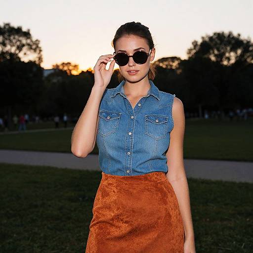 Stylish Woman at Sunset in Denim