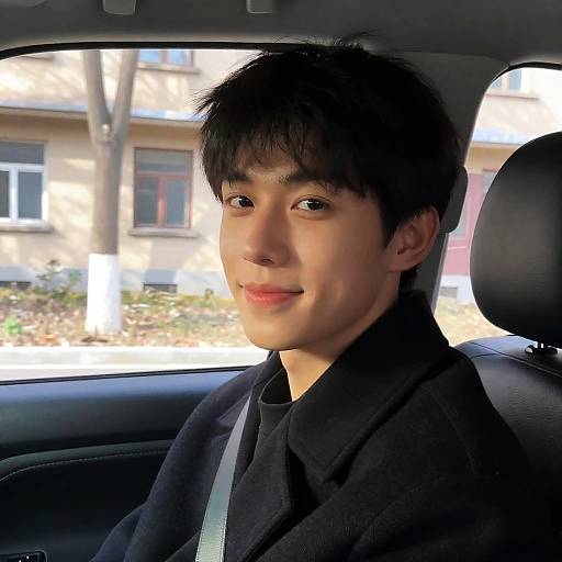 Smiling Young Man in Car Front Seat