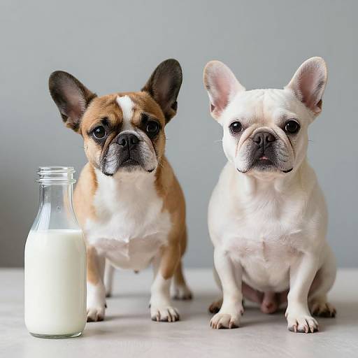 Two French Bulldogs with Milk Bottle