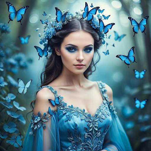 Mystical Woman with Blue Butterflies