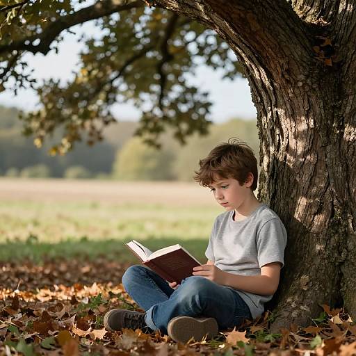 Boy Reading Under Oak Tree