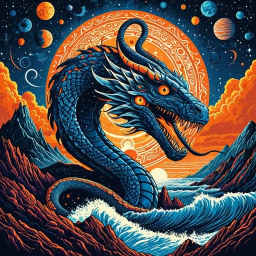 Cosmic Serpent in Psychedelic Landscape